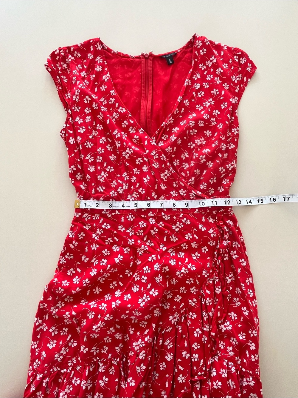 J.Crew Mercantile red floral faux-wrap dress with a ruffled hem - Picture 6 of 15